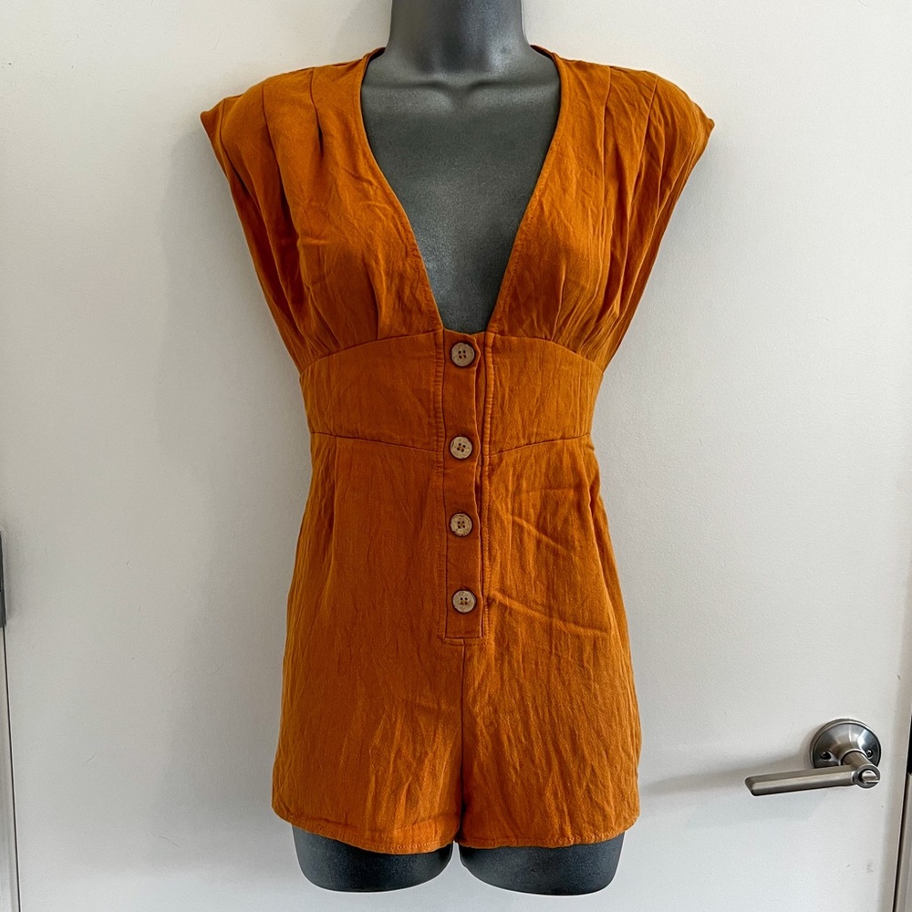 Nasty Gal’s Mustard Romper with Buttons Size 4